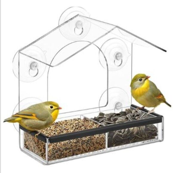 Entirely Zen Window Bird Feeder - All Weather Clear Acrylic Bird Feeder - Picture 1 of 6